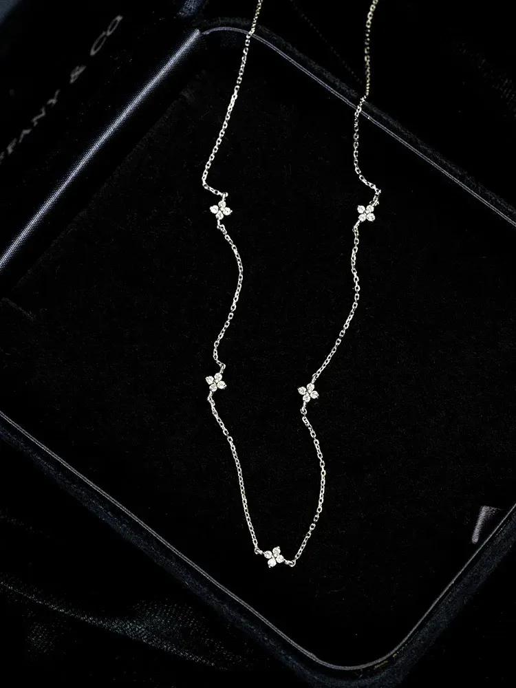 CCFJOYAS 100% Sterling Sier Piccolo Fresco Cinque Fiori Zircone Collana Bracciale Semplice Stile Coreano Gypsophila Gioielli Set_voghion.com