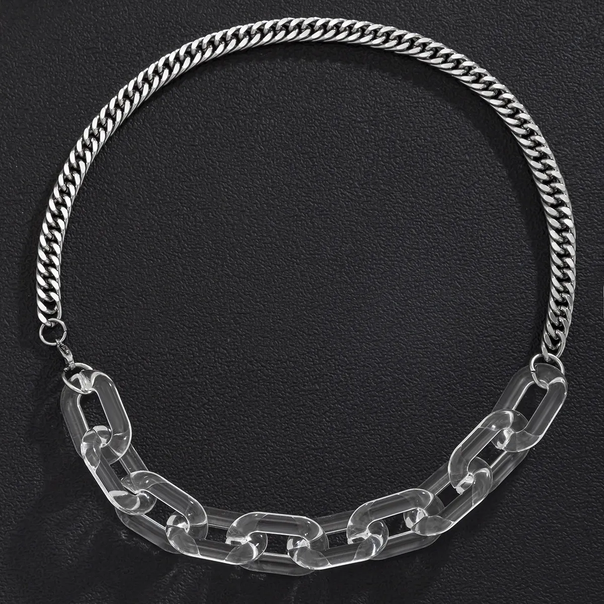 Collier en chaîne en métal simple et transparent en acrylique avec épissure pour le cou et la clavicule, bijoux pour hommes_voghion.com