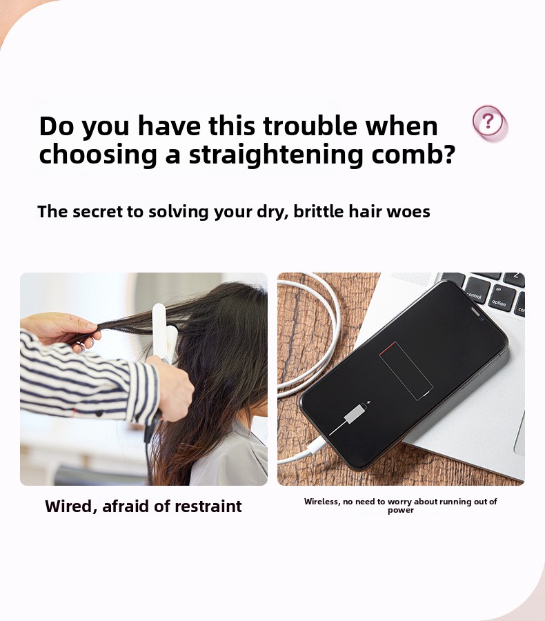 Portable Wireless Hair Straightener Comb - 2-in-1 Electric Hair Curler & Straightening Iron For Styling On-the-Go_voghion.com