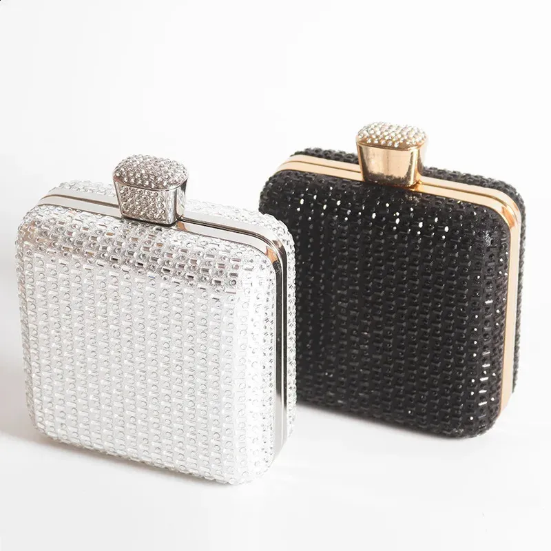 Mini piccola borsa da sera Rhies da donna, in cristallo, per matrimonio, festa, in acrilico, con pochette, in argento e nero, 240830_voghion.com