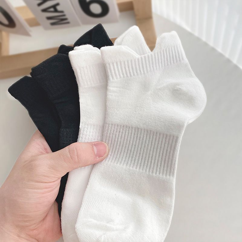 5 peças [Pacote combinado] Enviar ~ Meias brancas de comprimento médio para homens, meias esportivas simples com orelhas duplas, meias curtas versáteis_voghion.com