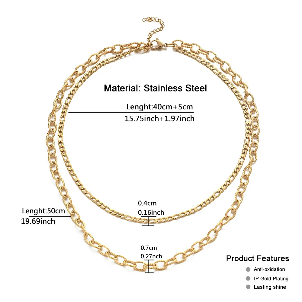 Chaînes MinaMaMaSainless Seel Collier à maillons Figaro en spirale multicouche pour femmes Collier ras du cou Bijoux Hip Hop_voghion.com