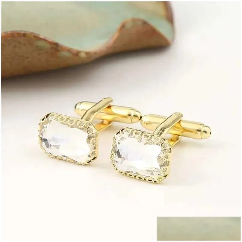 Manschette KS Herrenmode Manschettenknöpfe Rechteckiger Kristall Französischer Hemdknopf Zubehör High-End-Hochzeitsgeschenk Drop-Lieferung_voghion.com