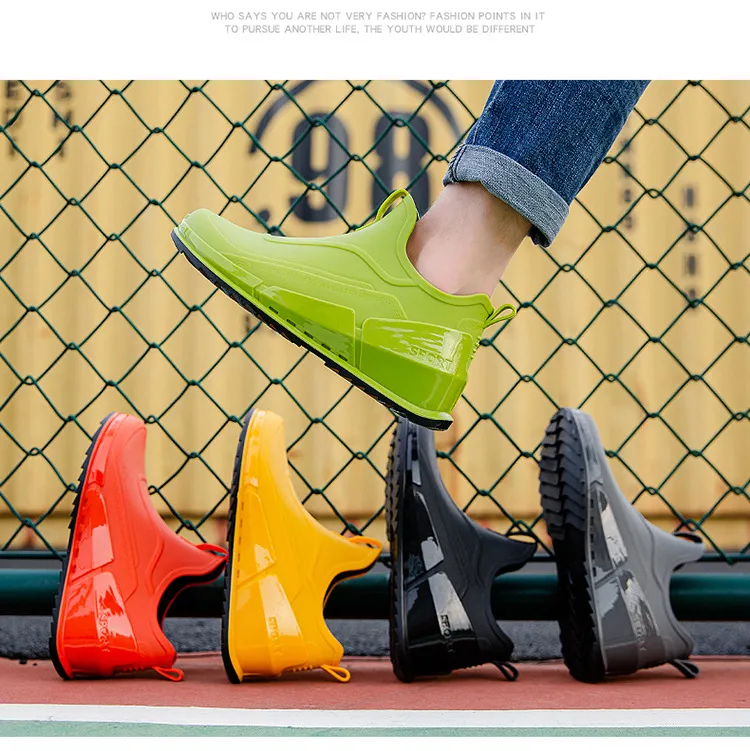New Men's Tide Short Rain Boots Non-slip Kitchen Takeaway Water Thick-soled Overshoes Fishing Rubber Shoes_voghion.com