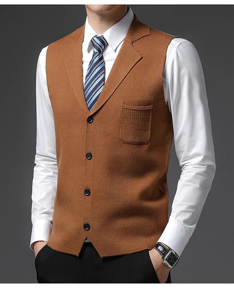 Level 4 Super Anti-pilling Top Grade Pleuche New Autum Lapel Fashion Brand Knit Cardigan Casual Korean Sweater Vest_voghion.com