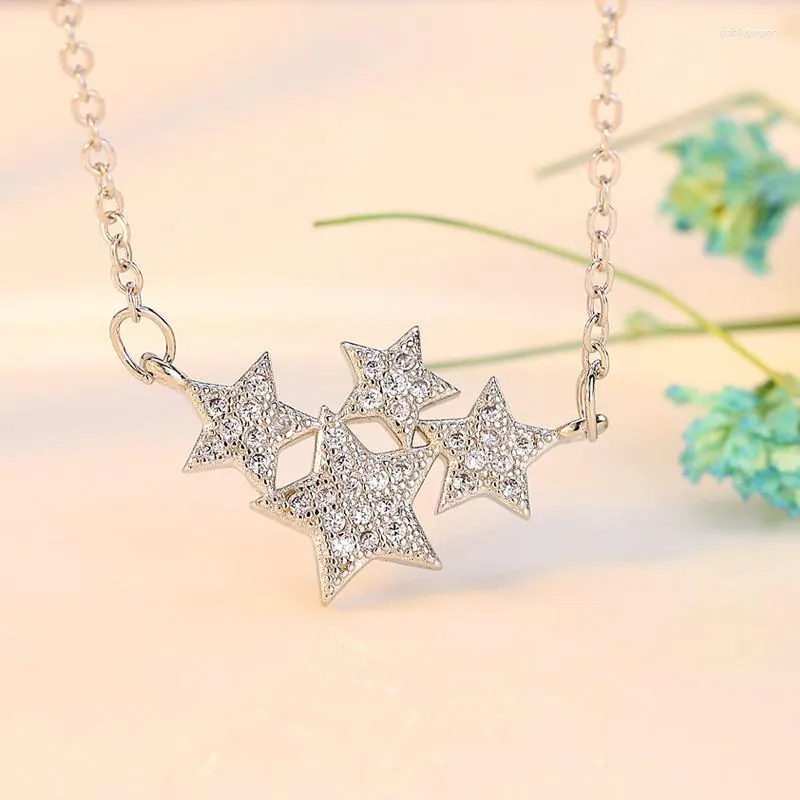 Ketten Sterling Silber Diamant Stern Halskette Frauen Hohl Fünfzackige Schlüsselbeinkette Party Geschenk Schmuck_voghion.com