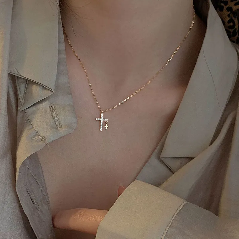Anheng Halskjeder Glitrende Zirkon Halskjede For Kvinner Mote Elegant Minimalistisk Kors Geometrisk Sommer Kragebeinkjede_voghion.com