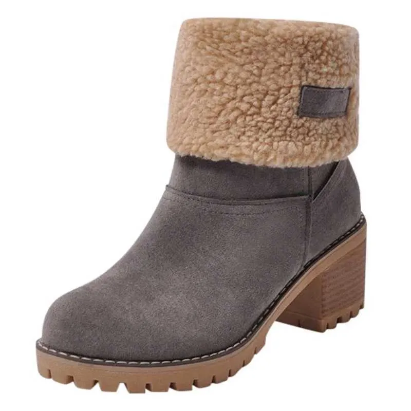 Casual Female Winter Fur Snow Warm Plush Womens Shoes Square High Heel Ankle Boots Black Botas De Mujer J241130_voghion.com