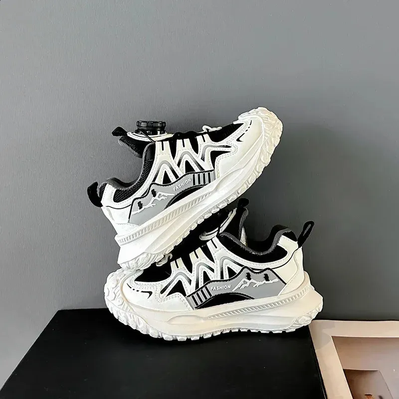 Dziecięce sportowe buty dla chłopców antypoślizgowe PU dziewczęce do koszykówki modne skórzane buty dziecięce krótkie i grube do szkoły tenisowej_voghion.com