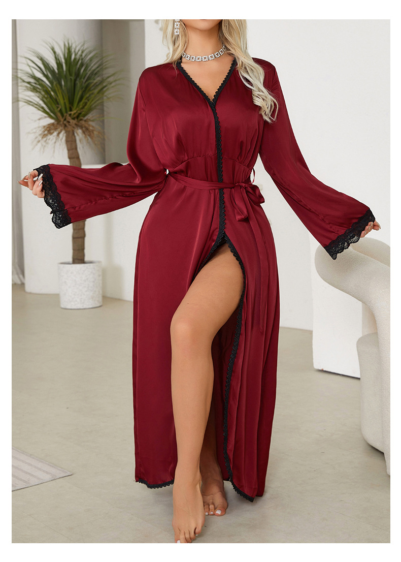Damenbekleidung zu Hause sexy reine Wunsch Liebe Mesh-Pyjama Morgenmantel Eis Seide langes Nachthemd äußere Robe weibliche Hauskleidung_voghion.com