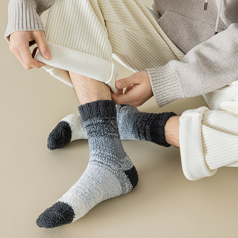 Nieuwe herfst- en wintersokken voor heren, koraalfleece, home, herensokken met middelhoge sokken, dikke sokken met kleurverloop, herensokken, vloersokken_voghion.com