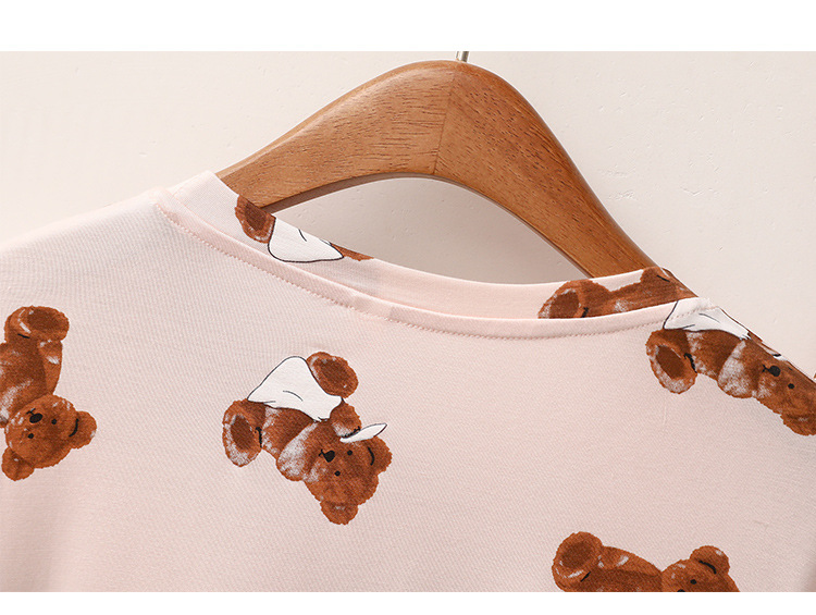 Vêtements pour femmes pyjama modal pour femmes en été mince ours de dessin animé confortable doux col rond pantalon à manches courtes vêtements de maison_voghion.com