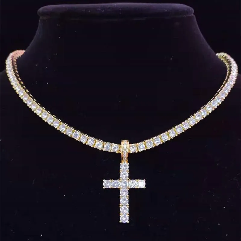 Anheng Halskjeder Menn Kvinner Hip Hop Cross Halskjede Med 4mm Zircon Tennis Kjede Iced Out Bling HipHop Smykker Mote_voghion.com