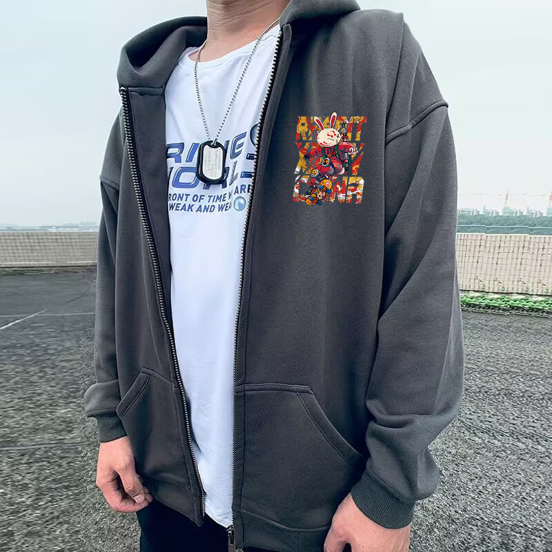 American Plus Size Herren Kapuzenpullover mit Reißverschluss, lockerer Plüschmantel, 8XL_voghion.com