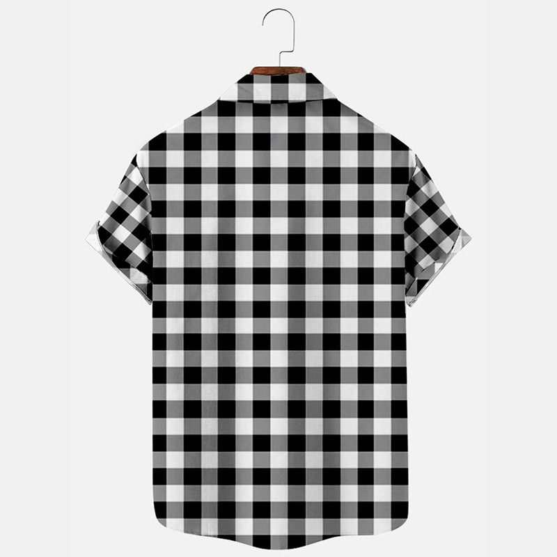 Camicia da uomo estiva oversize sottile casual in cotone vestibilità bianca oversize a maniche corte con colletto scozzese_voghion.com