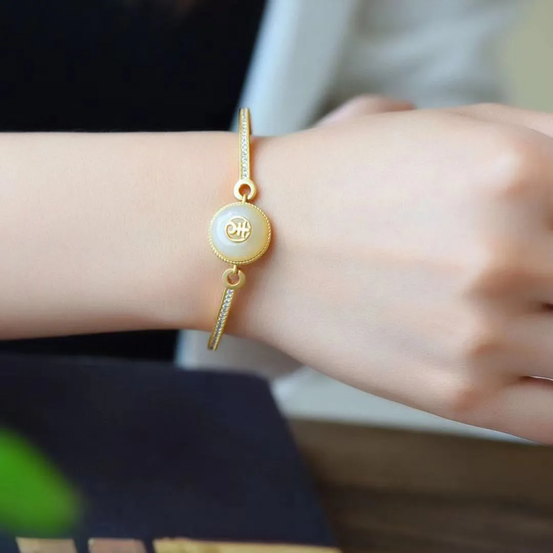 Bangle Ruyi Natural White Stone Ancient Method Personalized Bracelet_voghion.com