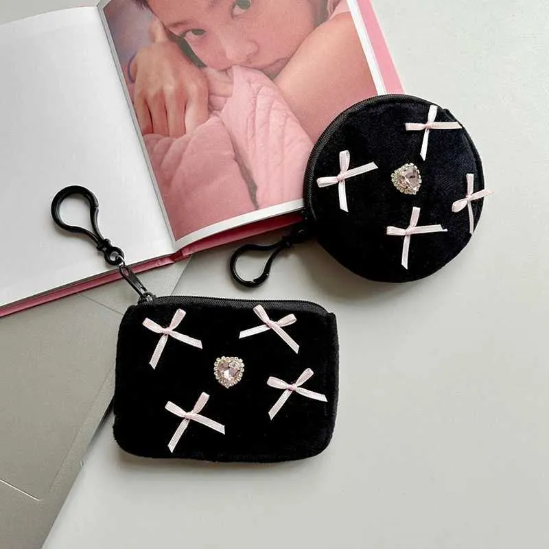 Portafoglio da donna con fiocco in stile balletto alla moda Y2k, in peluche, con portamonete quadrato e rotondo, per torte, Kaii Mini Pouch, portachiavi Ba241210_voghion.com