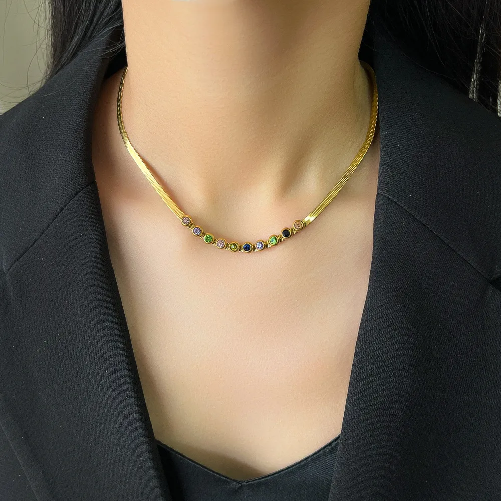 Chains HIYEE Light Design Color Zircon Turquoise Pendant Multi-Layer Stainless Steel Non-Fading Necklace Banquet_voghion.com