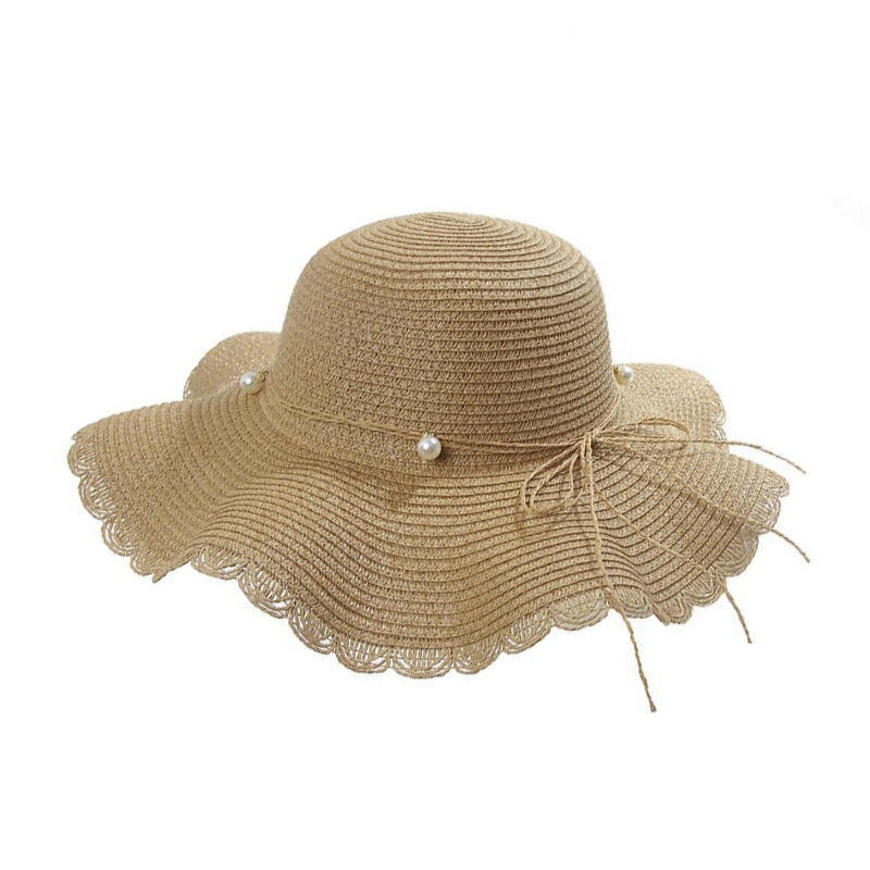 Strohhut Für Damen Sommer Mit Perlen Und Breiter Krempe_voghion.com