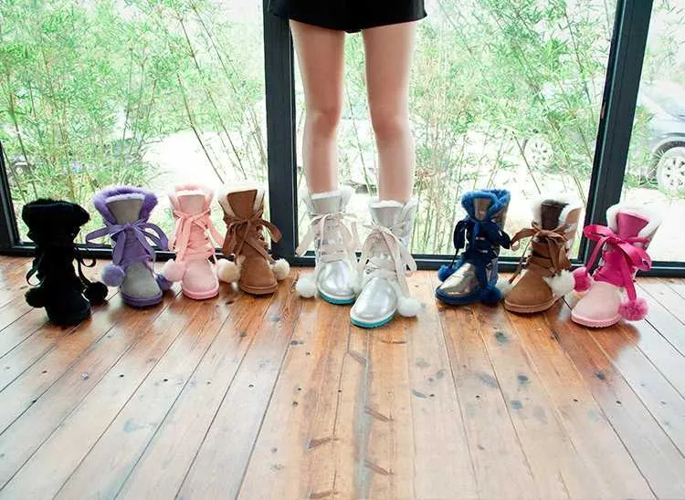 Casual Heißer Verkauf Frauen 100% Echtem Schaffell Leder Hohe Schnee Warme Natürliche Pelz Winter Mode Frauen Lange Stiefel Schuhe_voghion.com