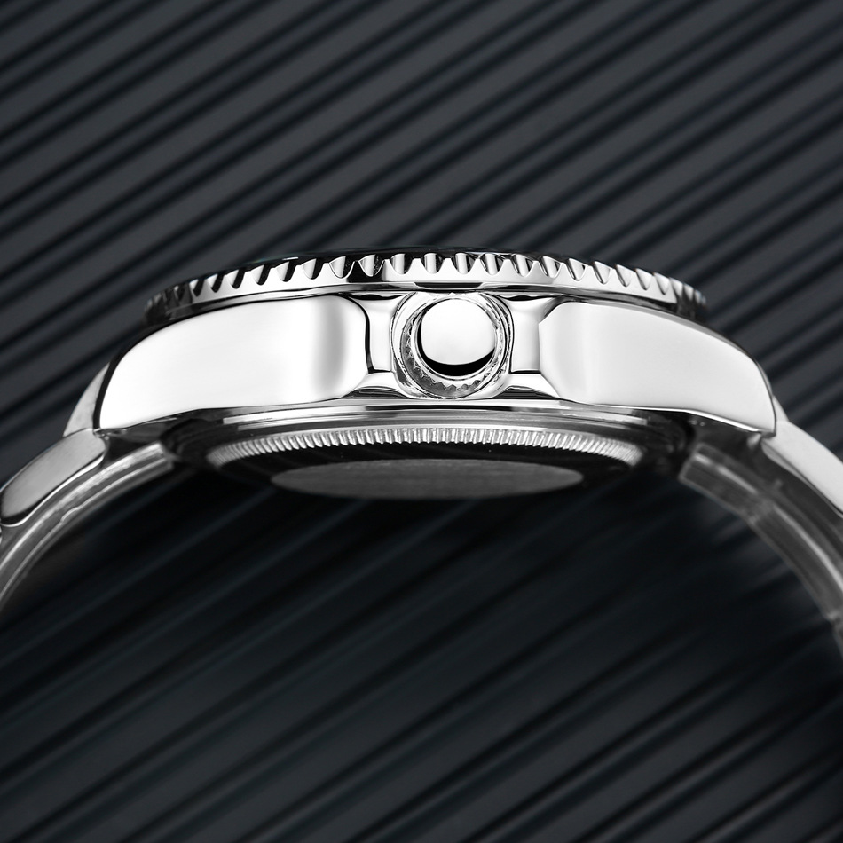 Vollautomatische mechanische Herrenuhr mit Leuchtzeigern, massivem Edelstahlarmband, blauem, rotem und grünem Zifferblatt. AUTOMATIKUHR_voghion.com
