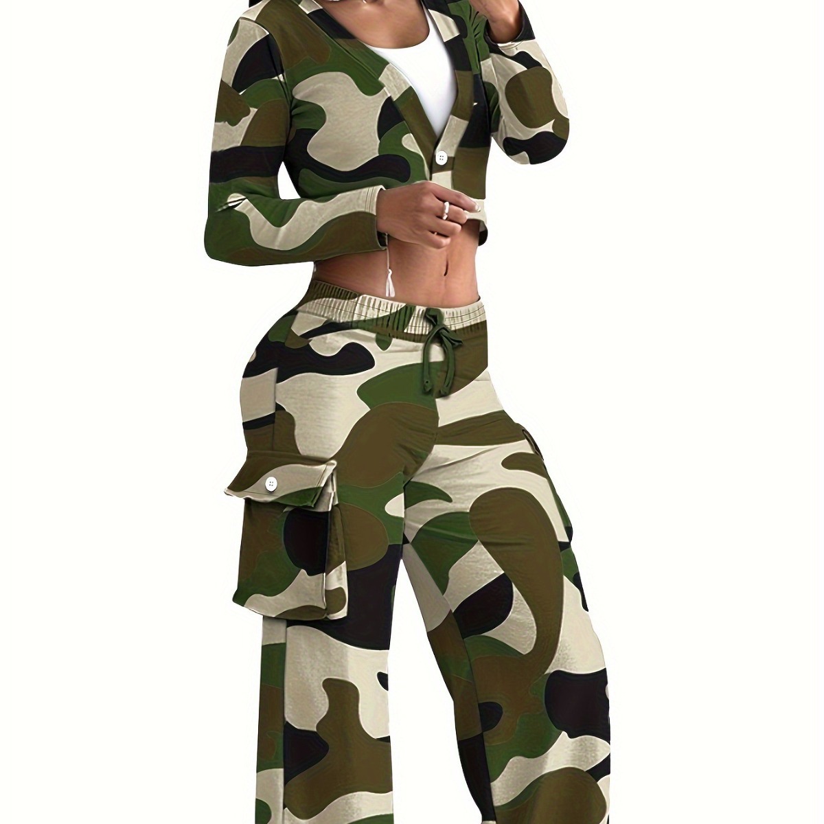 Women's Clothing fashion camouflage print casual sexy short tops casual pants suits