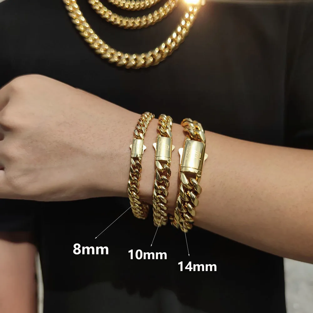 Charm Bracelets Hip Hop Rock Jewelry Free Custom Name Gold Plated Miami Cuban Link Chain Stainless Steel Bracelet For_voghion.com