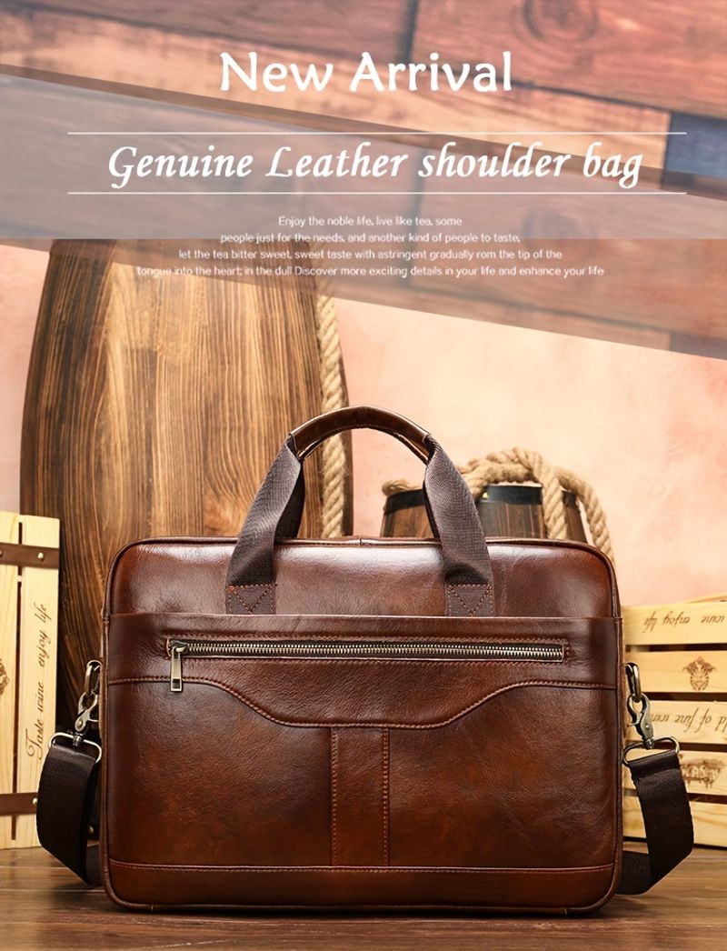 Herren Echtleder Business für Dokumente, Erste Schicht Rindsleder, Vintage Aktentasche, Messenger Bag, Laptoptasche_voghion.com