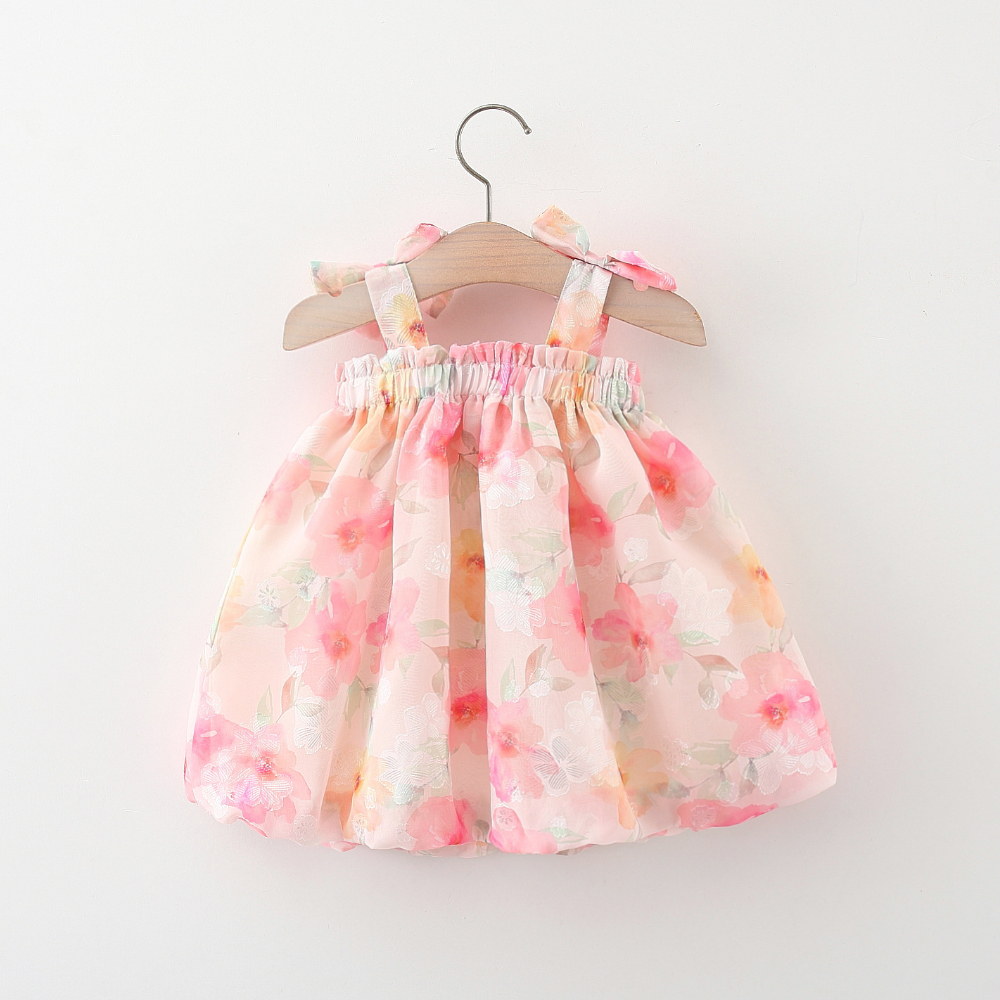 Summer New Baby Girl Dress Flower Printed Chiffon Dress Comfortable Breathable Kids Clothes_voghion.com