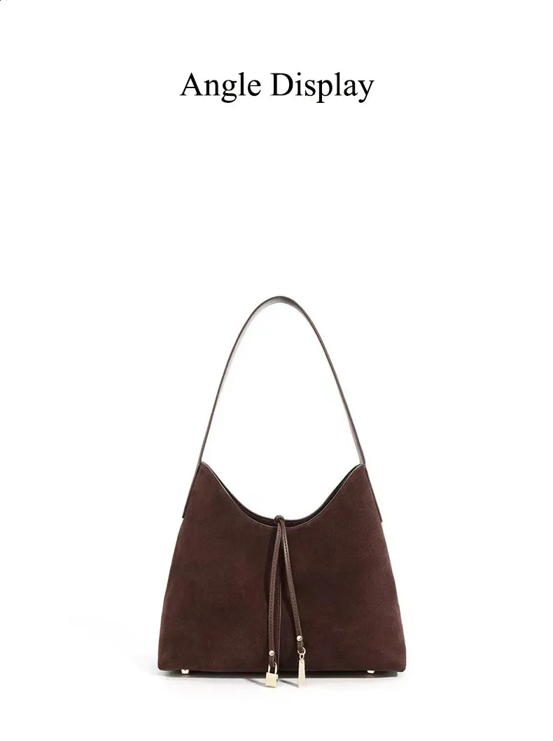 Borsa a tracolla in pelle scamosciata retrò autunno inverno 2024 da donna, di alta qualità, grande capacità, in pelle scamosciata, ascella_voghion.com