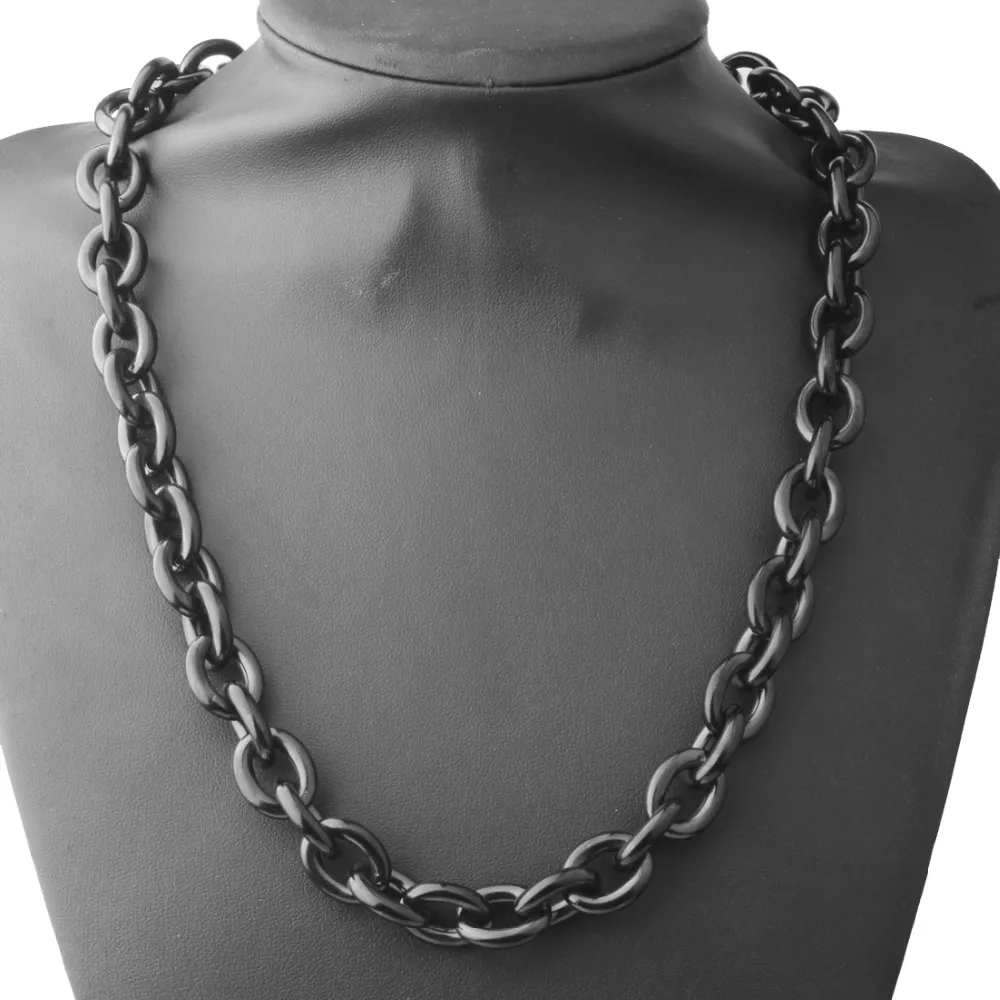Chains 8/11/13/15mm 8"-40" Fashion Black Tone Stainless Steel Womens Mens Rolo Oval Link Necklaces JewelleryChains_voghion.com