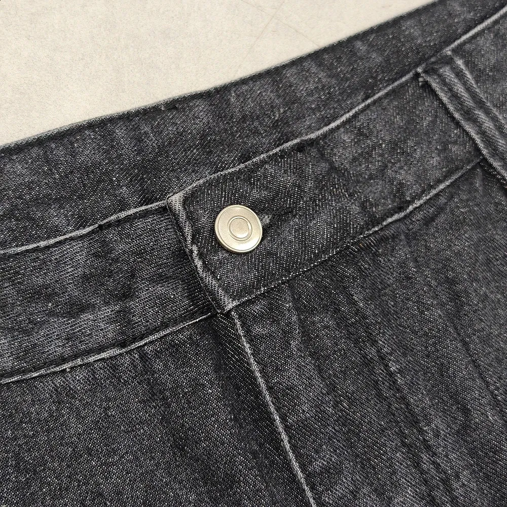 PEERAGE Y2k Retro Rhie Washed Wide Leg Baggy Long Jorts Vyriški Gatvės stiliaus Oversized Frayed Black Grey Loose Denim Jeans_voghion.com