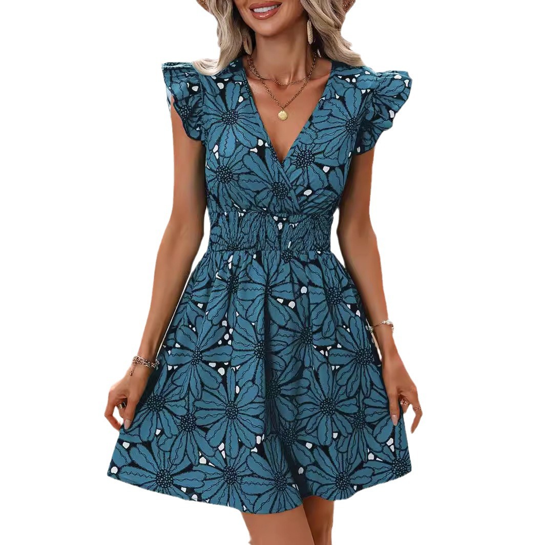 Damen Sommer Rock Set Mit V-ausschnitt Und Blumenmuster_voghion.com