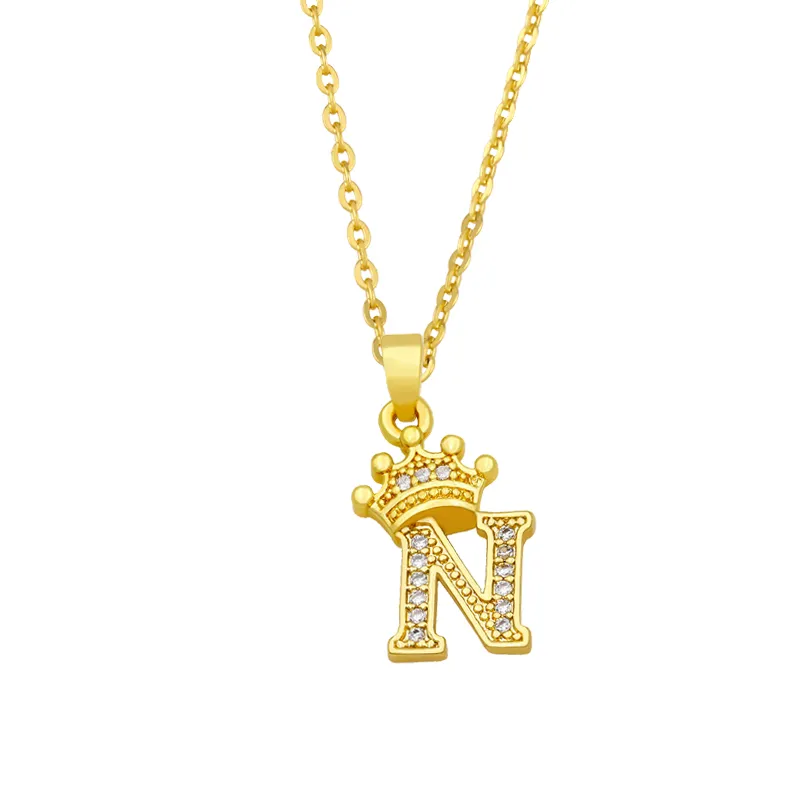 Anhänger Halsketten Mode Einfache Zirkon Krone 26 Englische Buchstaben Trendy Damen Halskette Für Mädchen Valentinstag Geschenk_voghion.com
