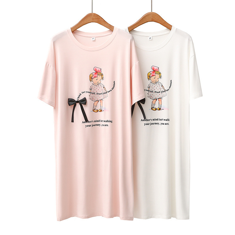  Women's Sleepwears  Modal Nightdress women Summer little girls short sleeved casual loose home dress pajamas_voghion.com