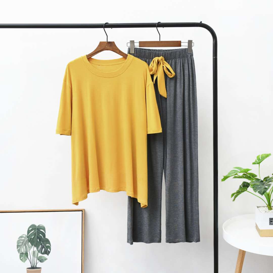 Vêtements pour femmes Pyjama fin en modal pour femme pull à manches courtes pantalon large peut être porté à l'extérieur de la maison_voghion.com