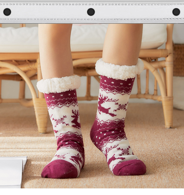 Underwear & Sleepwears Cozy Winter Fleece-Lined Anti-Slip Slipper Socks For Women - Soft Indoor House Shoes With Festive Reindeer Pattern_voghion.com