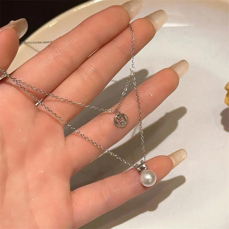Kedjor Elegant söt tvålagers pärlhängande halsband för kvinnor flickor Lätt nyckelbenskedja Mode choker fina smycken_voghion.com