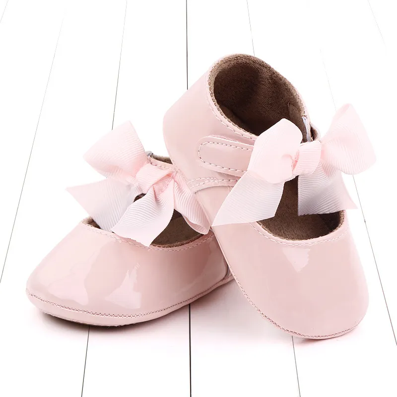 Bebé recién nacido Infante Niño Niña Clásico Lazo Suela de goma Anti-labio PU Dre Littleprout First Walker Cuna para niños pequeños_voghion.com