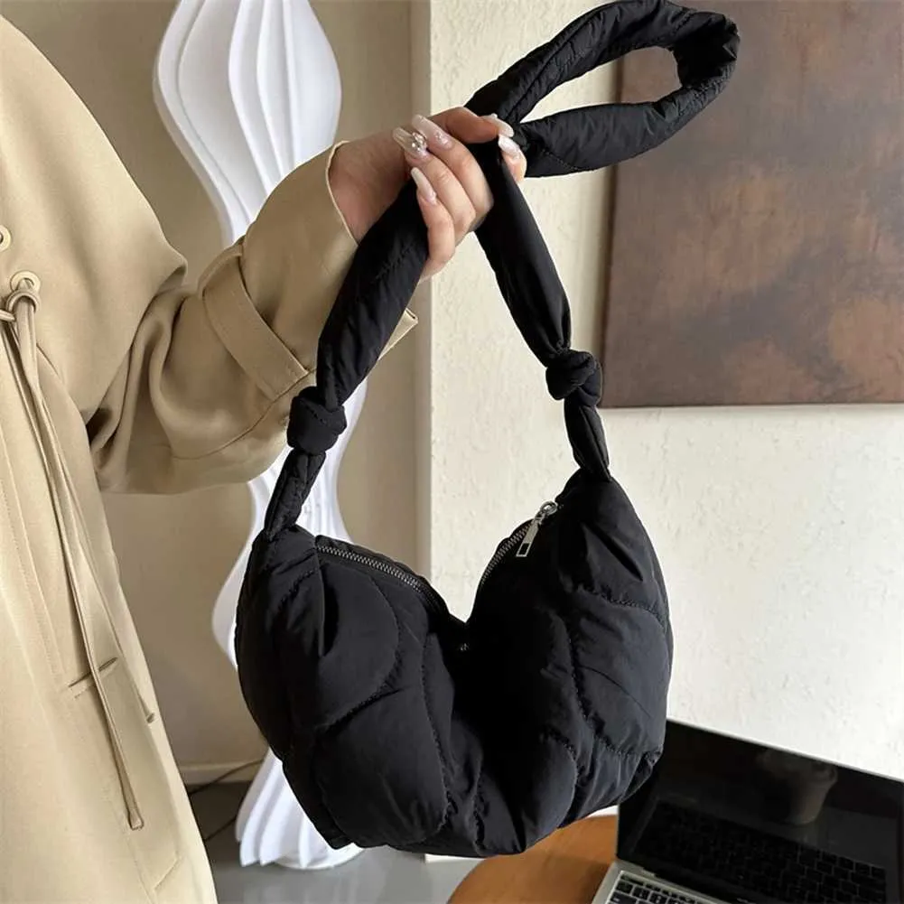 Puffer Shoulder For Women Soft Down Cotton Padded Tote Handbag Purse Quilted Cross Body Bag Solid Color Pillow Shopper_voghion.com