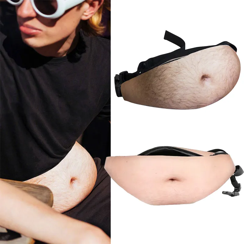 Funny Pop Dad Bod Money Belt Men Travel Bags Flesh Color Creative Fanny Pack Beer Fat Belly Bum Pouch Waist Bag_voghion.com