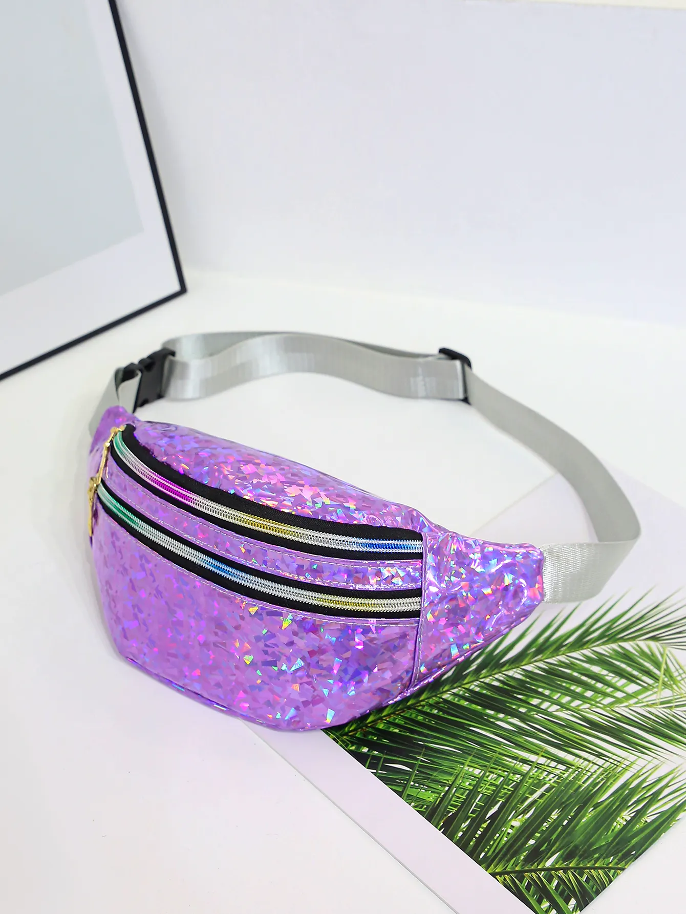 Holografische Taschen Damen Sier Fanny Pack Damengürtel Schwarz Geometrische Taillentaschen Laser Brust Telefontasche Bauchtasche_voghion.com