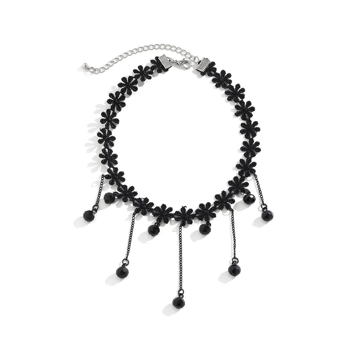 Ketten dunkler Stil Gothic Rose Blumenspitze Choker Halskette für Frauen Schwarz Acryl Tropfen Anhänger Quaste Kragen Lolita_voghion.com