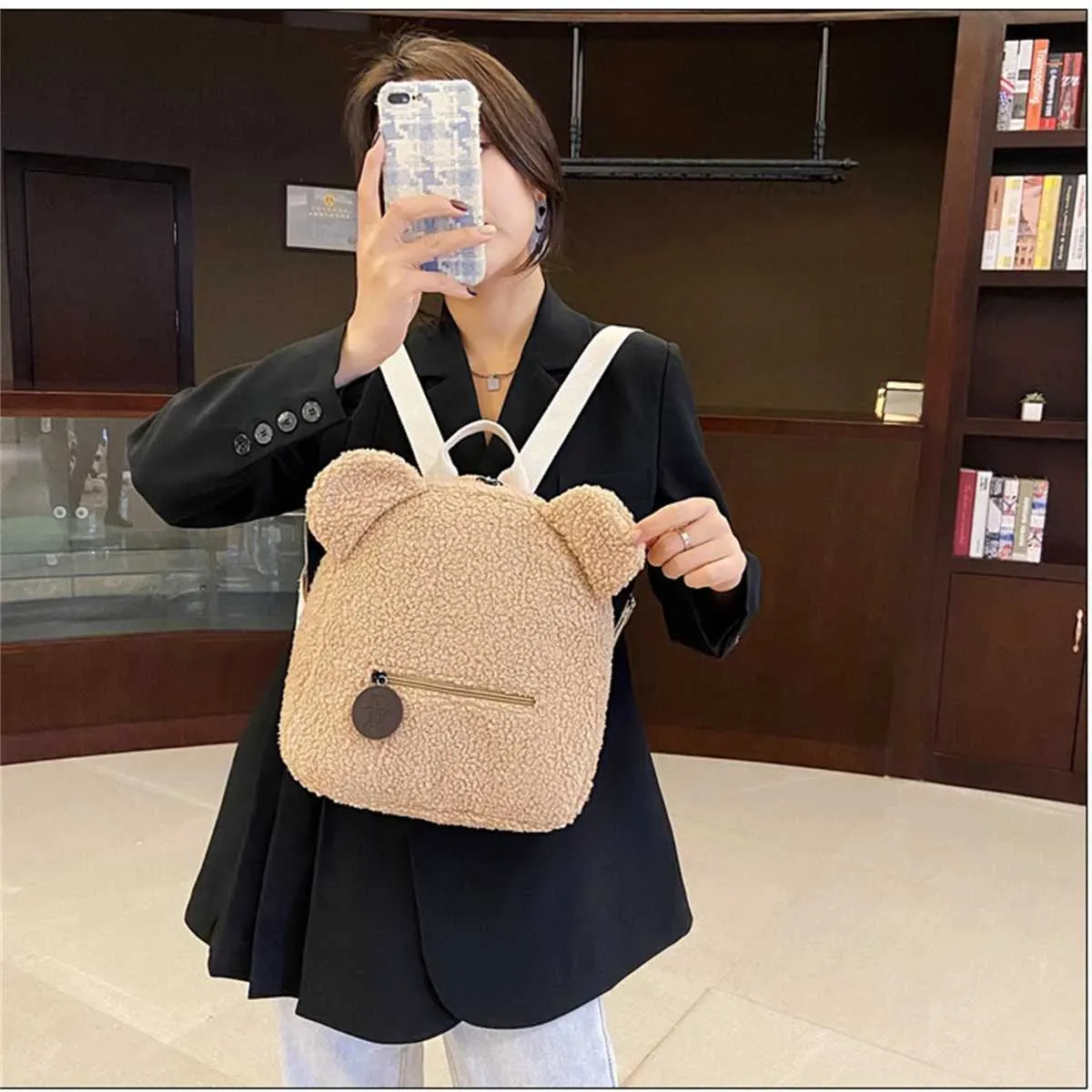 Plüsch Damentasche Herbst und Winter neue koreanische Version süßer kleiner Bär Ohr Rucksack Mädchen Eltern-Kind-Tasche-LJXC241217_voghion.com