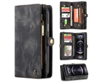 CaseMe für 12 Pro Max, Reißverschluss und abnehmbare Retro-Ledertasche, Brieftasche, Klapptasche, abnehmbare Handyhülle (schwarz)_voghion.com