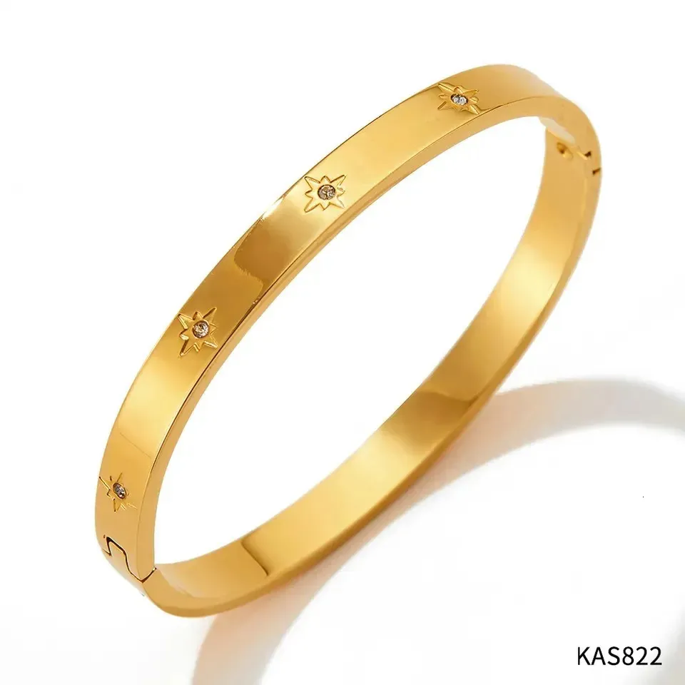 Bangle Bracelet Waterproof White Cubic Zirconia Gold Plated_voghion.com