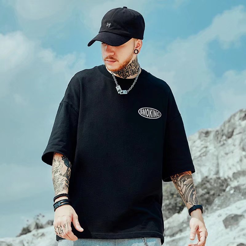 Short sleeved men's oversize trendy summer new loose couple outfit, dark and chubby oversized ins t-shirt_voghion.com