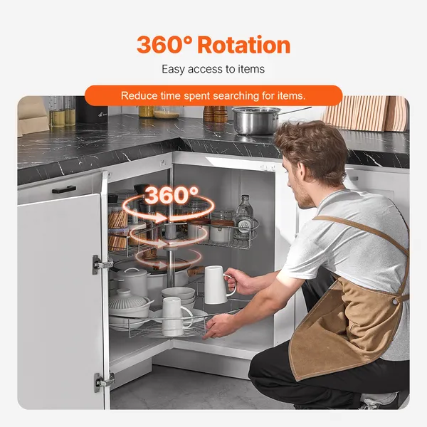 Rotating Kitchen Cabinet Corner Shelf 2 Tier Chrome Organiser_voghion.com