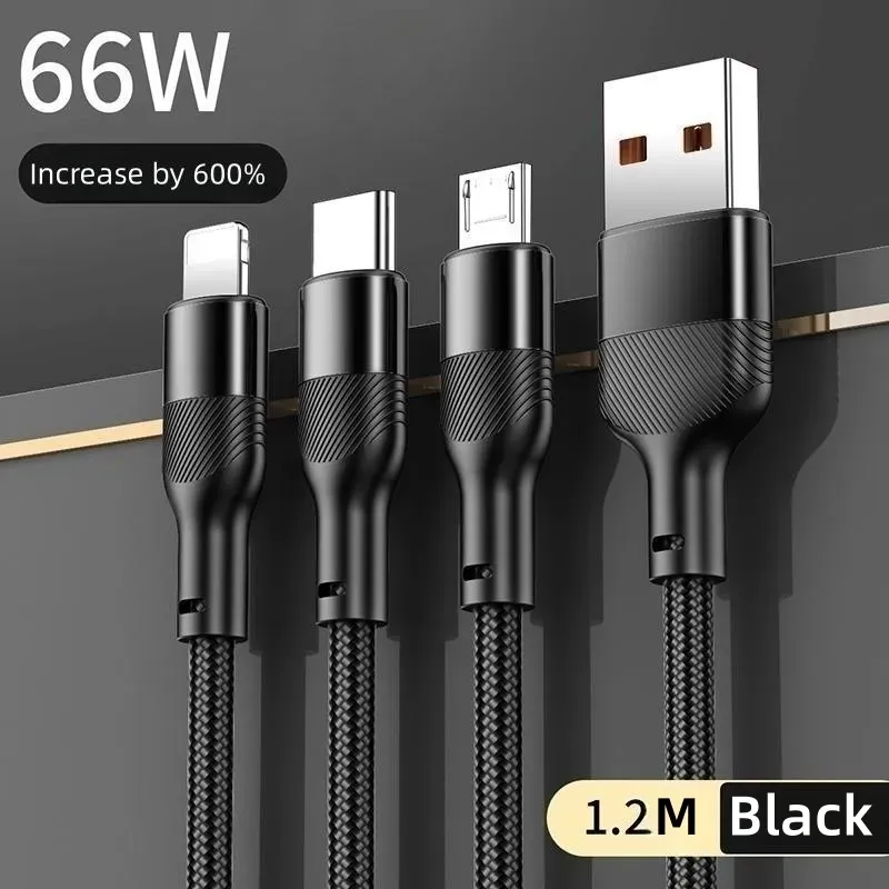 Cable USB multi-C, cargador múltiple de 66 W y 6 A, cable de carga rápida para teléfono móvil_voghion.com