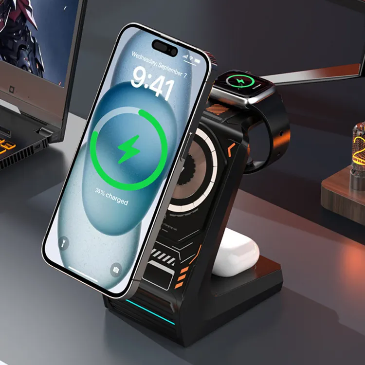 Wireless Charger 3 In 1 Station 15W QI Phone Fast Charging Stand_voghion.com